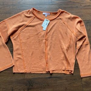 Orange Ribbed Long Sleeve Top, NWT